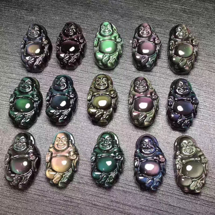 Collier pendentif Bouddha rieur en obsidienne arc-en-ciel naturelle pour la paix intérieure - image 13