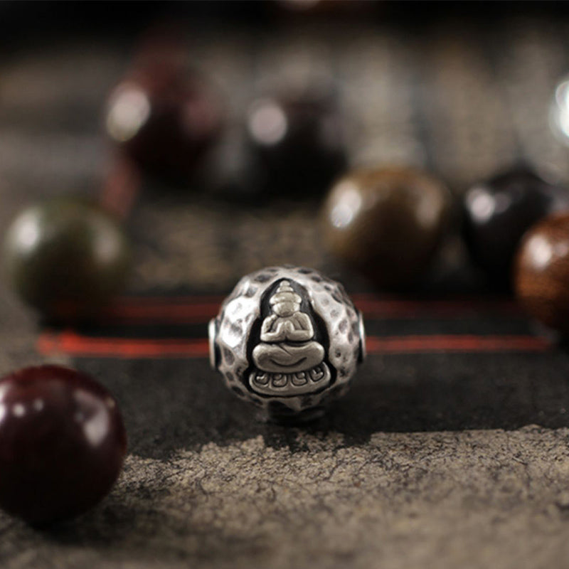 Bracelet Buddha Stones Cure en argent sterling 999 avec petites feuilles de bois de santal vert et bois de santal rouge