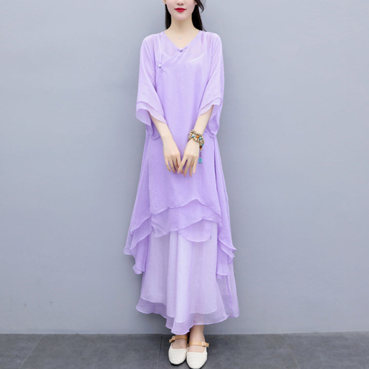 Ensemble de 3 pièces de yoga en mousseline de soie avec Buddha Stones pour femme - Haut violet, pantalon violet et bretelles - US6，UK/AU10，EU38 (XL) - image 35