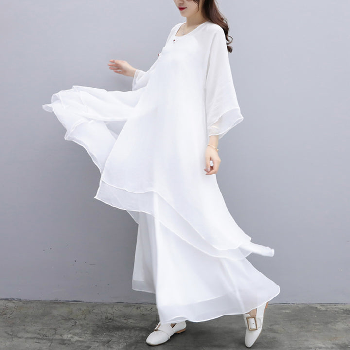 Ensemble de 3 pièces de yoga en mousseline de soie avec Buddha Stones pour femme - Costume blanc (haut + pantalon + bretelles) - US6，UK/AU10，EU38 (XL) - image 20