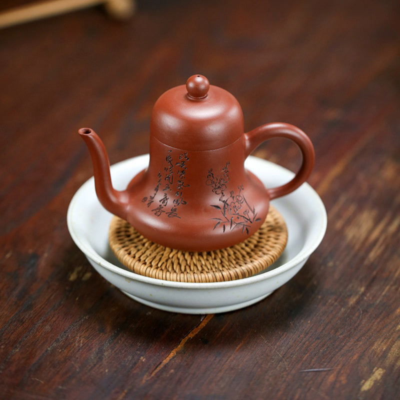 Théière Kung Fu en argile violette et bambou vintage Buddha Stones