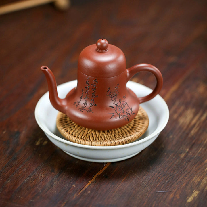 Théière Kung Fu en argile violette et bambou vintage Buddha Stones