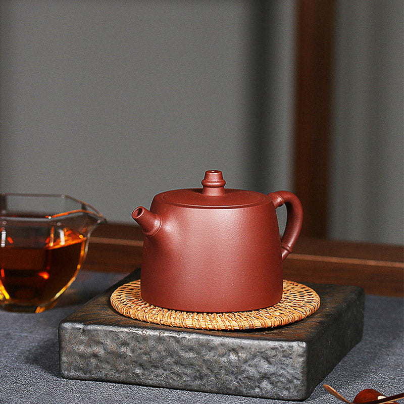 Théière Kung Fu en argile violette et bambou vintage faite à la main avec Buddha Stones