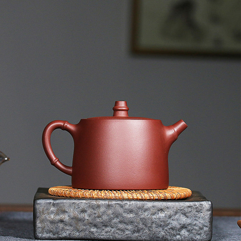 Théière Kung Fu en argile violette et bambou vintage faite à la main avec Buddha Stones