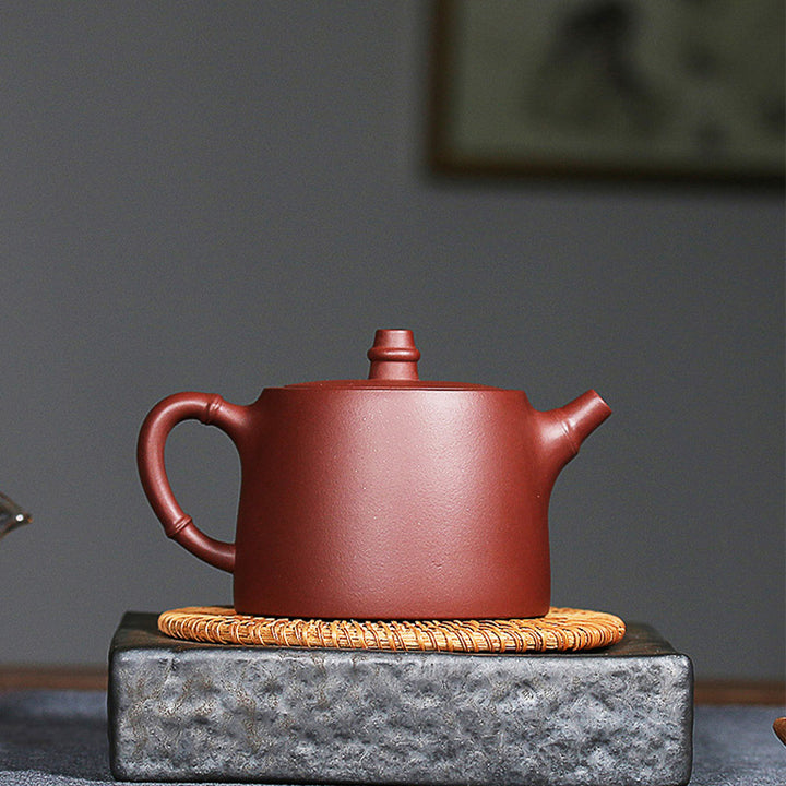 Théière Kung Fu en argile violette et bambou vintage faite à la main avec Buddha Stones
