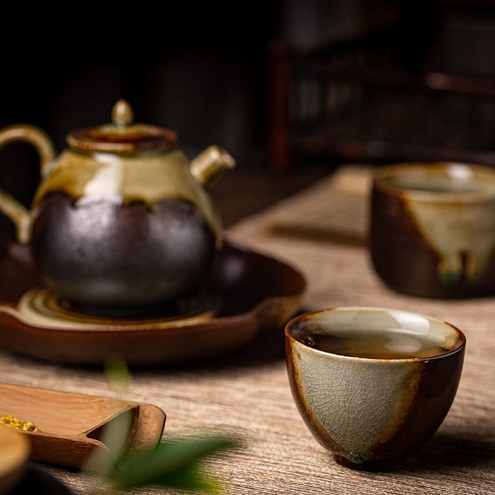 Tasse à thé en céramique rétro Buddha Stones et changement de four marron Tasse à thé Kung Fu