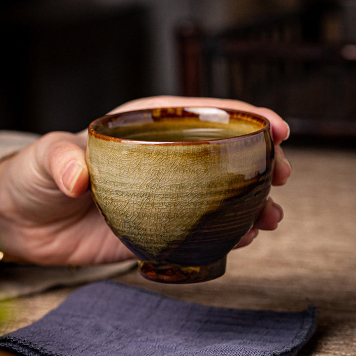 Tasse à thé en céramique rétro Buddha Stones et changement de four marron Tasse à thé Kung Fu