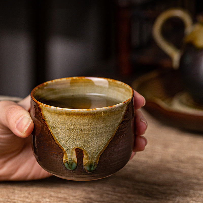 Tasse à thé en céramique rétro Buddha Stones et changement de four marron Tasse à thé Kung Fu