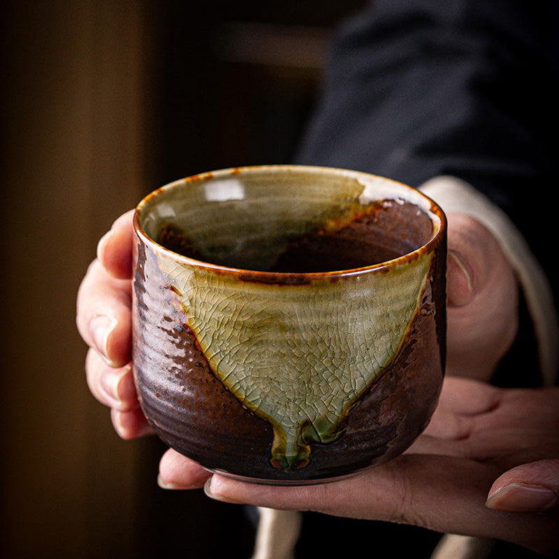 Tasse à thé en céramique rétro Buddha Stones et changement de four marron Tasse à thé Kung Fu