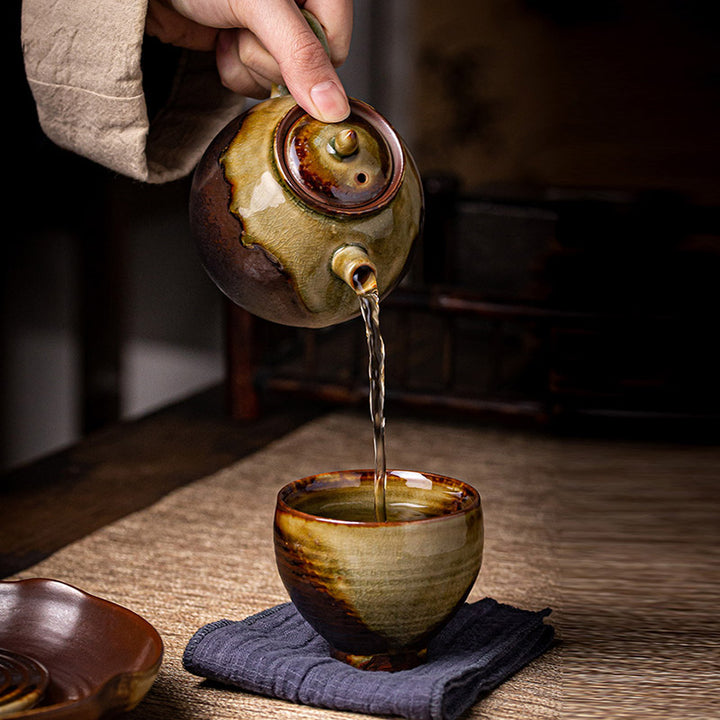Tasse à thé en céramique rétro Buddha Stones et changement de four marron Tasse à thé Kung Fu