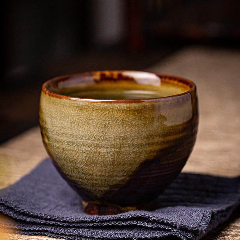 Tasse à thé en céramique rétro Buddha Stones et changement de four marron Tasse à thé Kung Fu