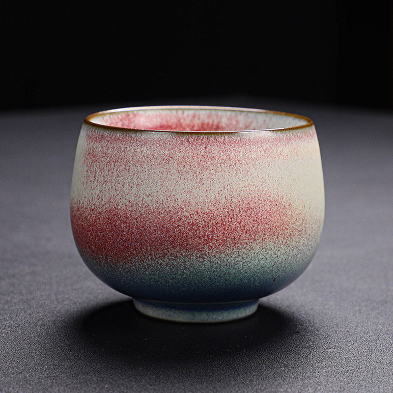 Tasse à thé en céramique à changement de four dégradé rouge rétro Buddha Stones Kung Fu