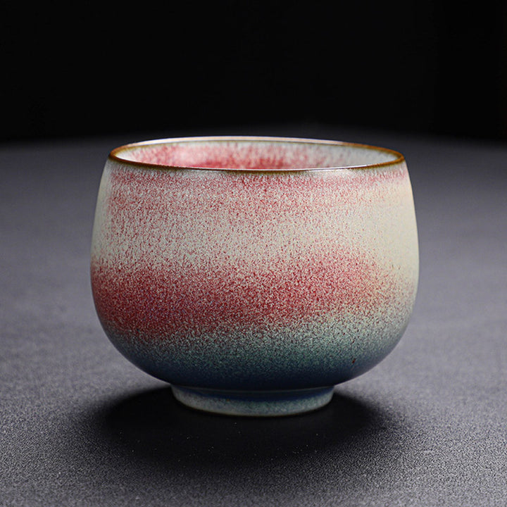 Tasse à thé en céramique à changement de four dégradé rouge rétro Buddha Stones Kung Fu