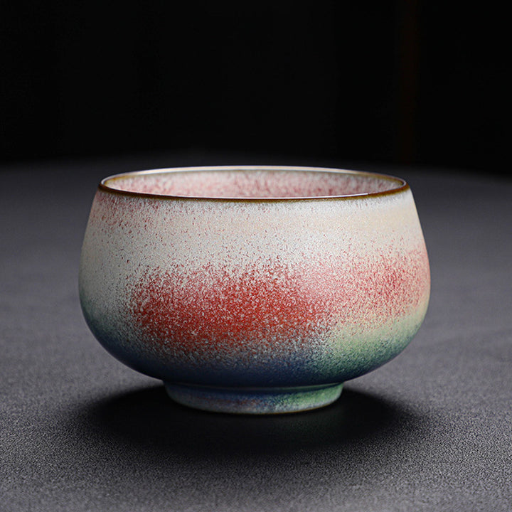 Tasse à thé en céramique à changement de four dégradé rouge rétro Buddha Stones Kung Fu