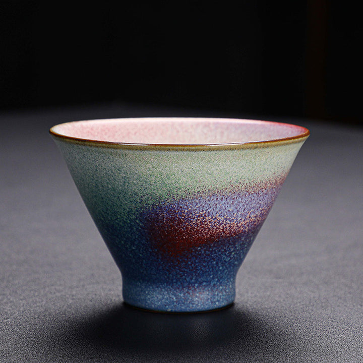 Tasse à thé en céramique à changement de four dégradé rouge rétro Buddha Stones Kung Fu
