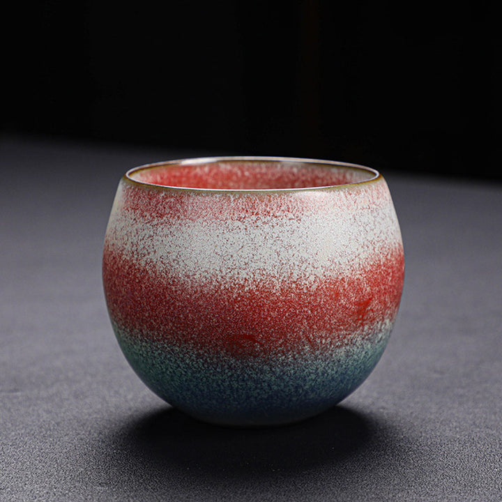 Tasse à thé en céramique à changement de four dégradé rouge rétro Buddha Stones Kung Fu