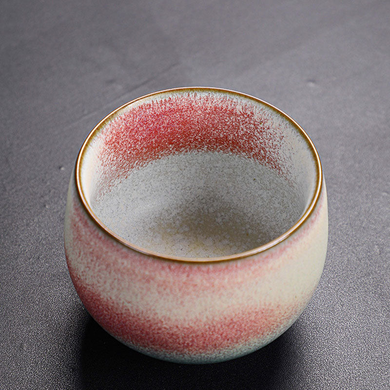 Tasse à thé en céramique à changement de four dégradé rouge rétro Buddha Stones Kung Fu
