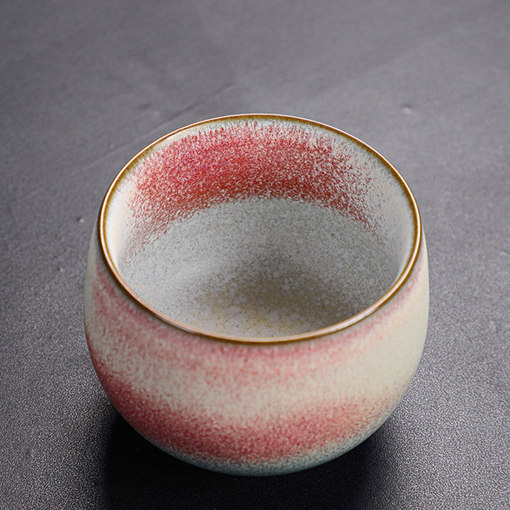 Tasse à thé en céramique à changement de four dégradé rouge rétro Buddha Stones Kung Fu