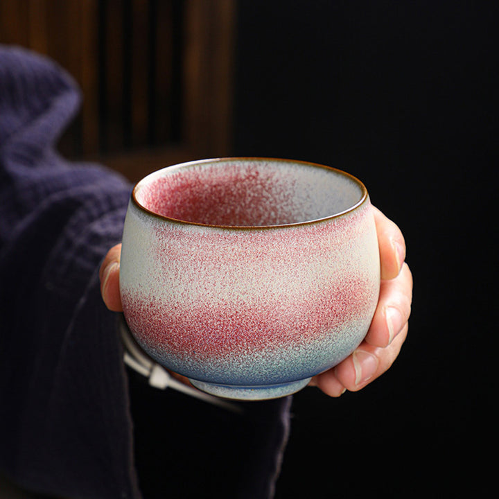 Tasse à thé en céramique à changement de four dégradé rouge rétro Buddha Stones Kung Fu