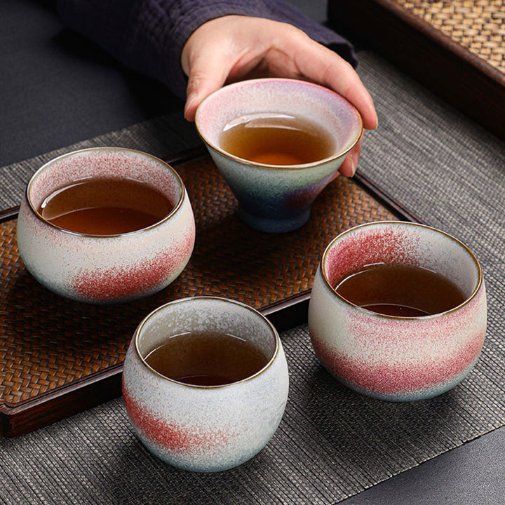 Tasse à thé en céramique à changement de four dégradé rouge rétro Buddha Stones Kung Fu