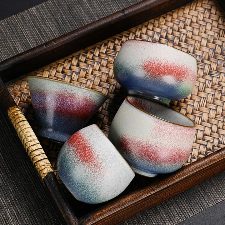 Tasse à thé en céramique à changement de four dégradé rouge rétro Buddha Stones Kung Fu