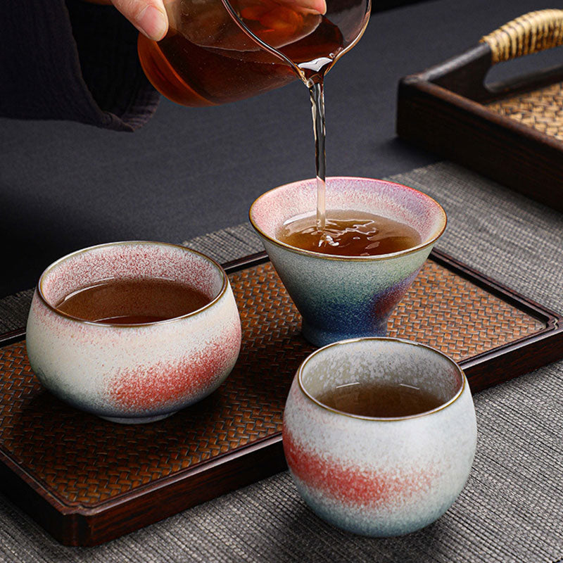 Tasse à thé en céramique à changement de four dégradé rouge rétro Buddha Stones Kung Fu