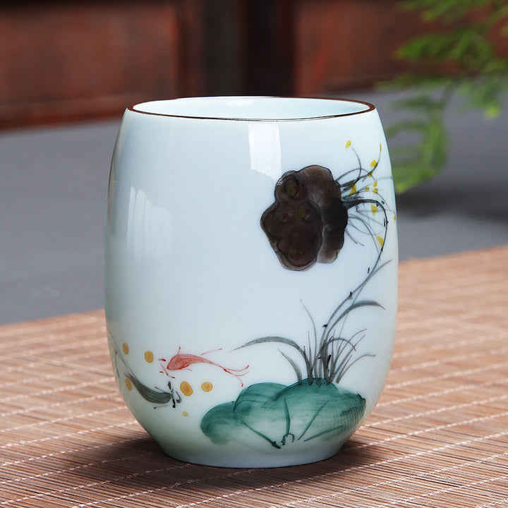 Buddha Stones Koi Poisson Lotus Paysage Pissenlit Pivoine Fleur Tasse à Thé en Céramique Tasse à Thé Kung Fu