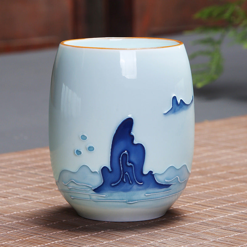Buddha Stones Koi Poisson Lotus Paysage Pissenlit Pivoine Fleur Tasse à Thé en Céramique Tasse à Thé Kung Fu
