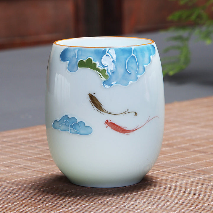 Buddha Stones Koi Poisson Lotus Paysage Pissenlit Pivoine Fleur Tasse à Thé en Céramique Tasse à Thé Kung Fu