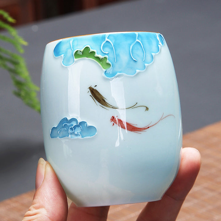 Buddha Stones Koi Poisson Lotus Paysage Pissenlit Pivoine Fleur Tasse à Thé en Céramique Tasse à Thé Kung Fu