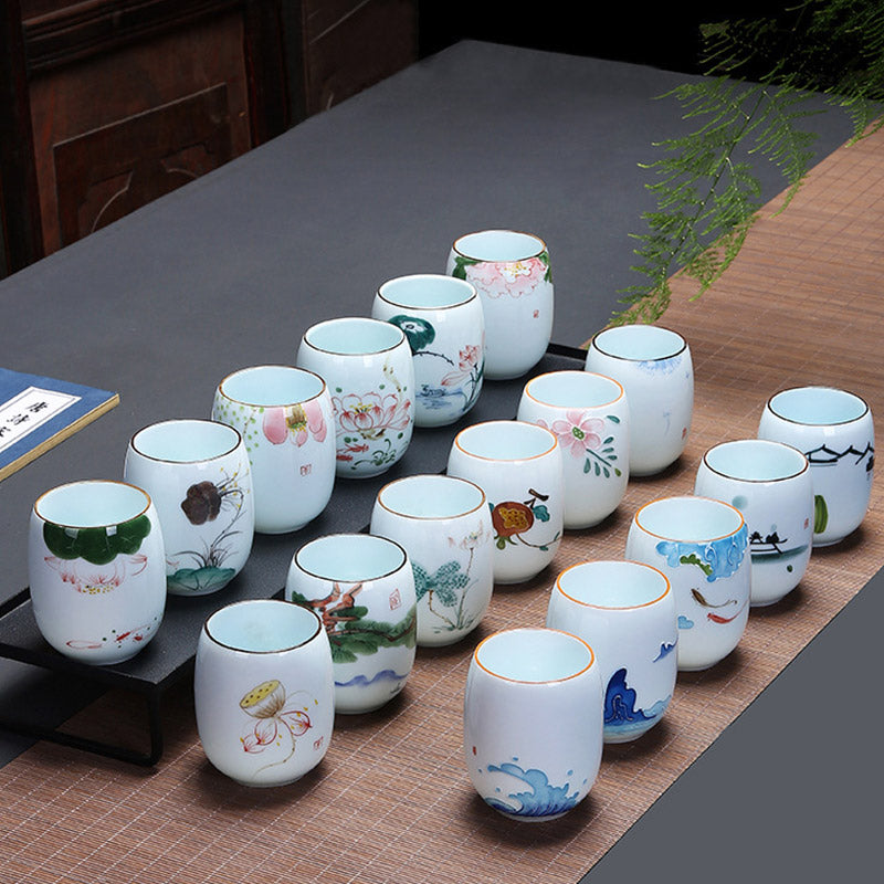 Buddha Stones Koi Poisson Lotus Paysage Pissenlit Pivoine Fleur Tasse à Thé en Céramique Tasse à Thé Kung Fu