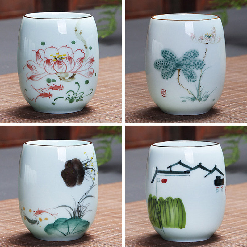 Buddha Stones Koi Poisson Lotus Paysage Pissenlit Pivoine Fleur Tasse à Thé en Céramique Tasse à Thé Kung Fu