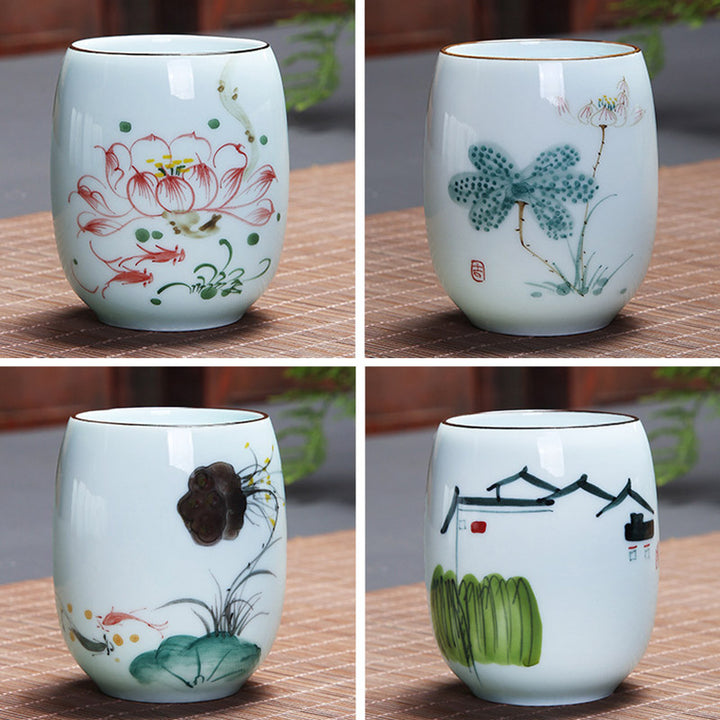 Buddha Stones Koi Poisson Lotus Paysage Pissenlit Pivoine Fleur Tasse à Thé en Céramique Tasse à Thé Kung Fu