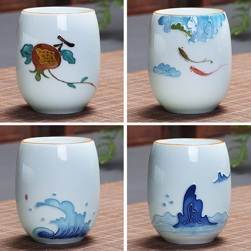 Buddha Stones Koi Poisson Lotus Paysage Pissenlit Pivoine Fleur Tasse à Thé en Céramique Tasse à Thé Kung Fu