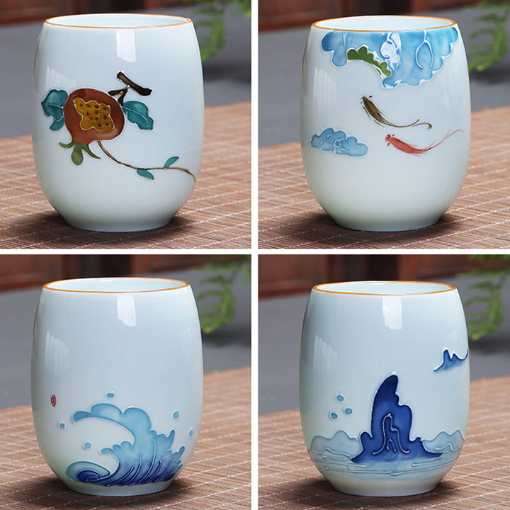 Buddha Stones Koi Poisson Lotus Paysage Pissenlit Pivoine Fleur Tasse à Thé en Céramique Tasse à Thé Kung Fu