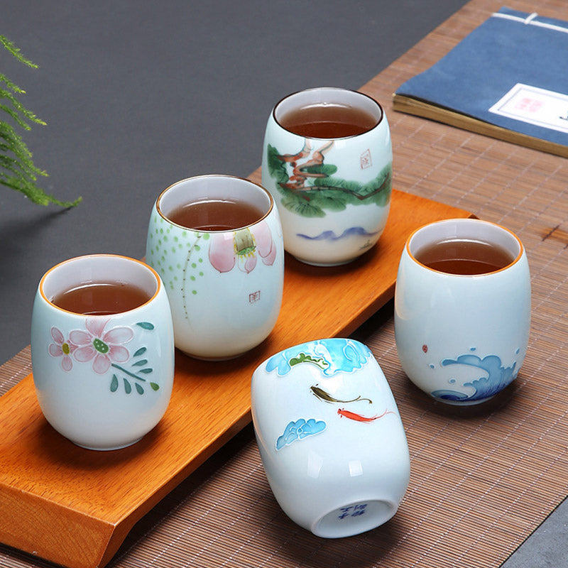 Buddha Stones Koi Poisson Lotus Paysage Pissenlit Pivoine Fleur Tasse à Thé en Céramique Tasse à Thé Kung Fu