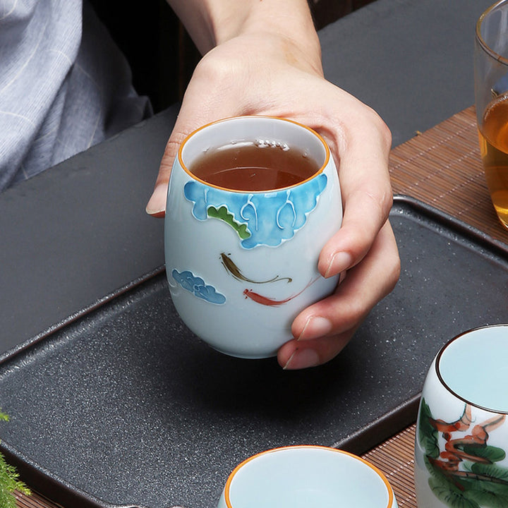 Buddha Stones Koi Poisson Lotus Paysage Pissenlit Pivoine Fleur Tasse à Thé en Céramique Tasse à Thé Kung Fu
