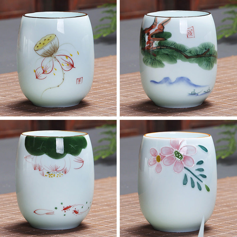 Buddha Stones Koi Poisson Lotus Paysage Pissenlit Pivoine Fleur Tasse à Thé en Céramique Tasse à Thé Kung Fu