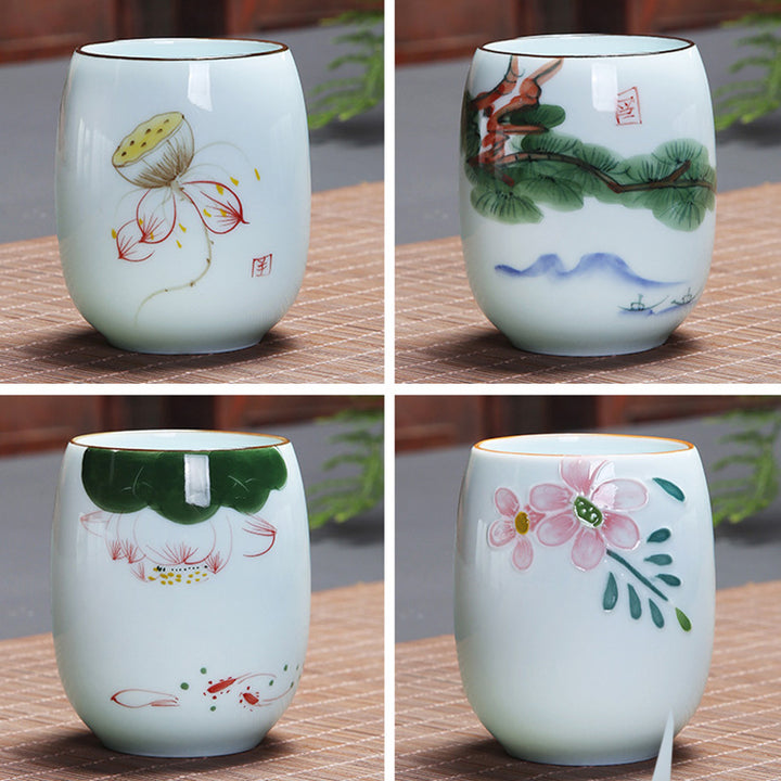 Buddha Stones Koi Poisson Lotus Paysage Pissenlit Pivoine Fleur Tasse à Thé en Céramique Tasse à Thé Kung Fu