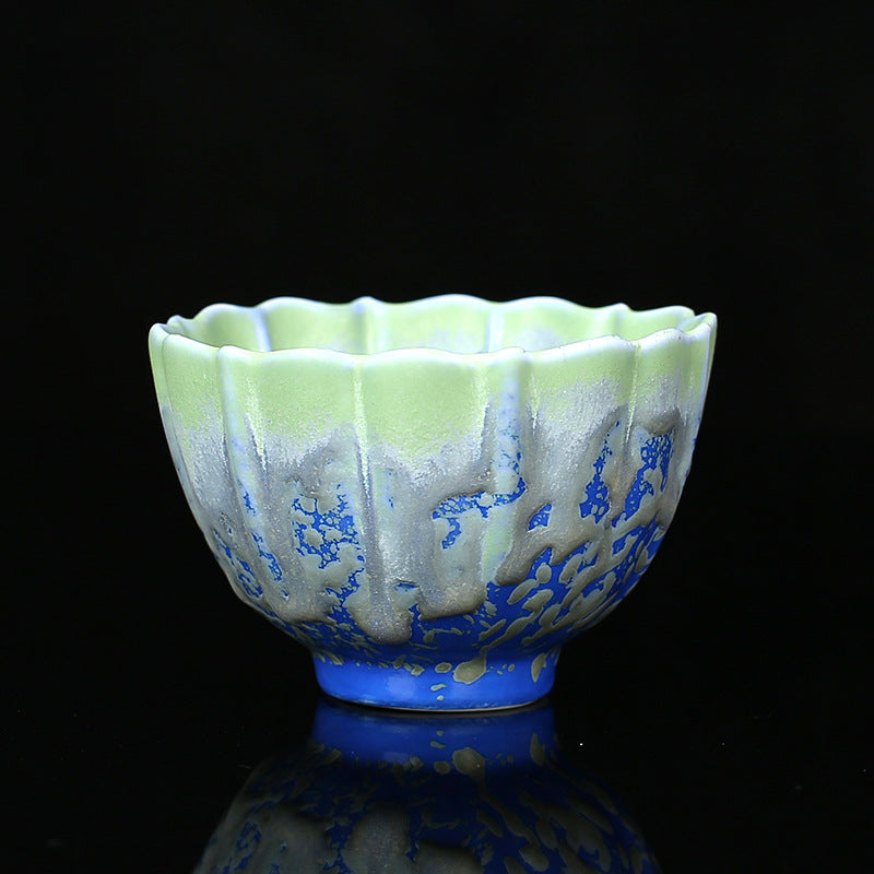 Buddha Stones Rétro Bleu Rouge Dégradé Motif Lotus Changement De Four Tasse À Thé En Céramique Kung Fu Tasse À Thé Bol