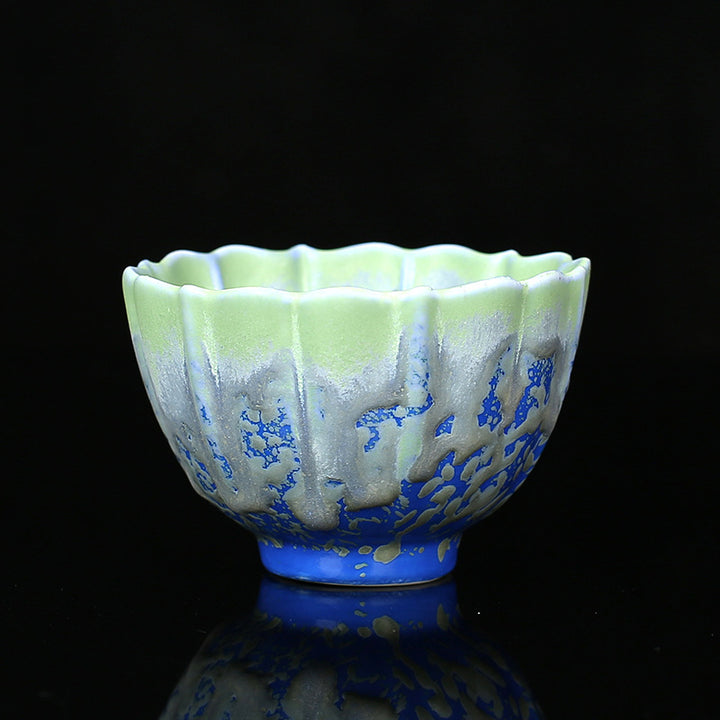 Buddha Stones Rétro Bleu Rouge Dégradé Motif Lotus Changement De Four Tasse À Thé En Céramique Kung Fu Tasse À Thé Bol