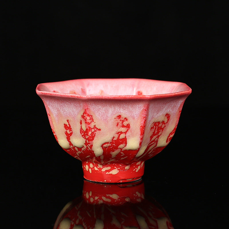 Buddha Stones Rétro Bleu Rouge Dégradé Motif Lotus Changement De Four Tasse À Thé En Céramique Kung Fu Tasse À Thé Bol