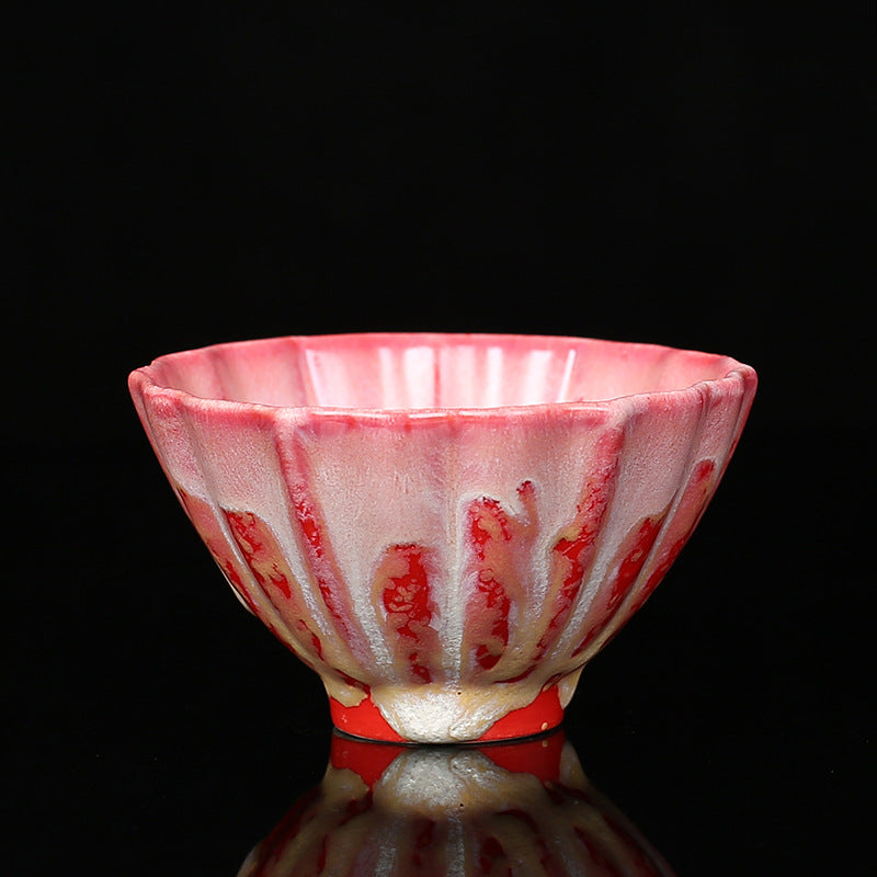 Buddha Stones Rétro Bleu Rouge Dégradé Motif Lotus Changement De Four Tasse À Thé En Céramique Kung Fu Tasse À Thé Bol