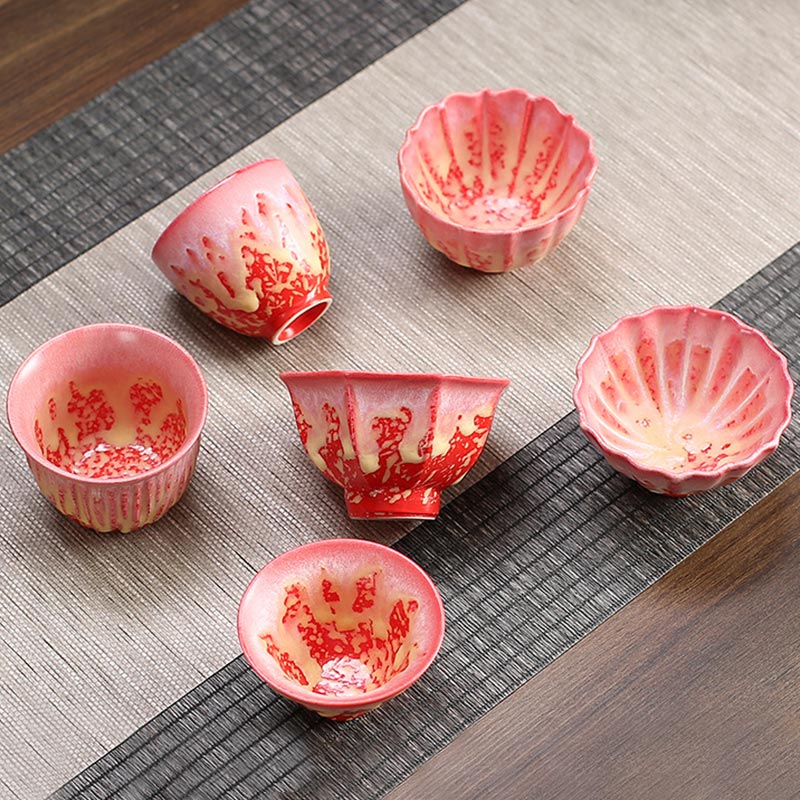 Buddha Stones Rétro Bleu Rouge Dégradé Motif Lotus Changement De Four Tasse À Thé En Céramique Kung Fu Tasse À Thé Bol