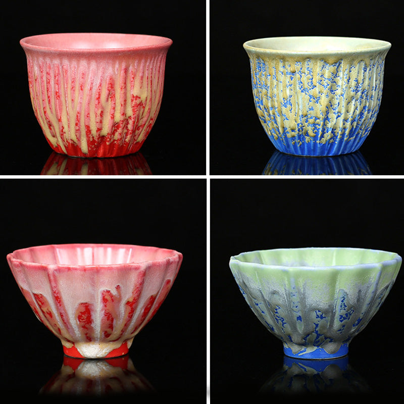 Buddha Stones Rétro Bleu Rouge Dégradé Motif Lotus Changement De Four Tasse À Thé En Céramique Kung Fu Tasse À Thé Bol