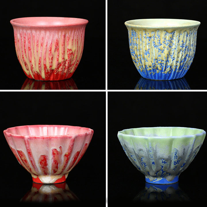 Buddha Stones Rétro Bleu Rouge Dégradé Motif Lotus Changement De Four Tasse À Thé En Céramique Kung Fu Tasse À Thé Bol