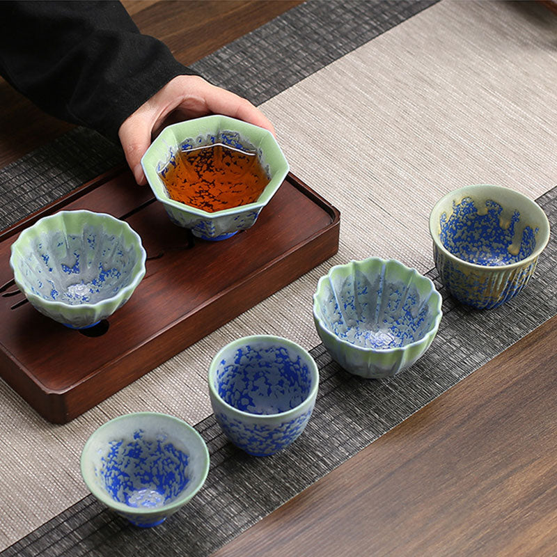 Buddha Stones Rétro Bleu Rouge Dégradé Motif Lotus Changement De Four Tasse À Thé En Céramique Kung Fu Tasse À Thé Bol