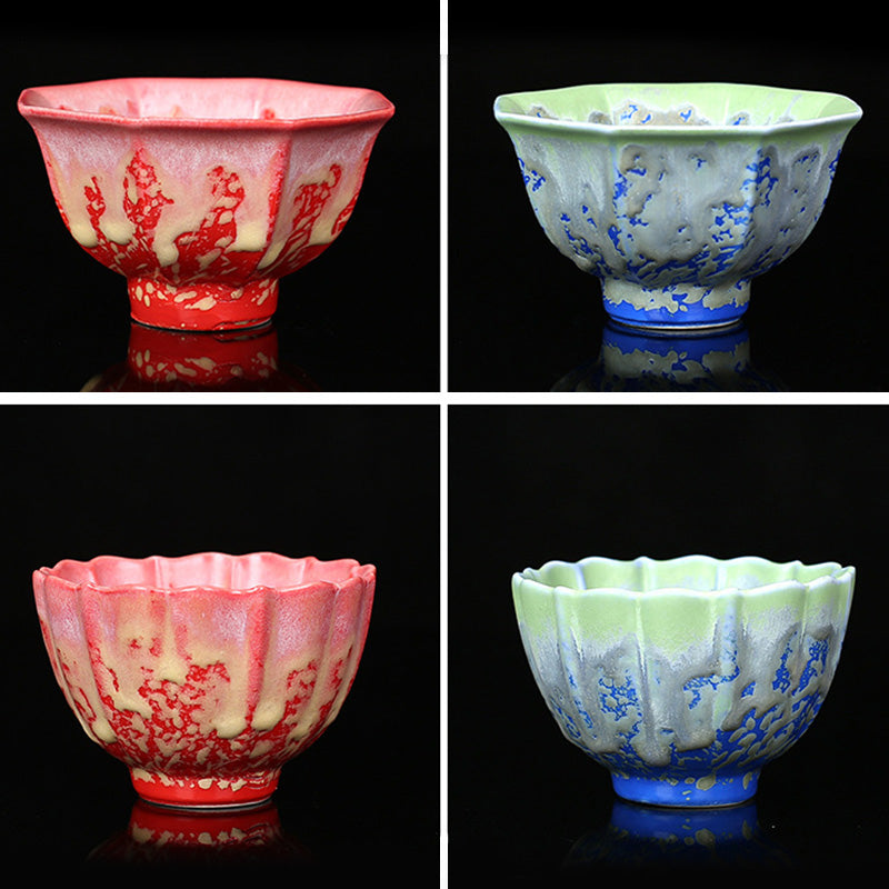 Buddha Stones Rétro Bleu Rouge Dégradé Motif Lotus Changement De Four Tasse À Thé En Céramique Kung Fu Tasse À Thé Bol