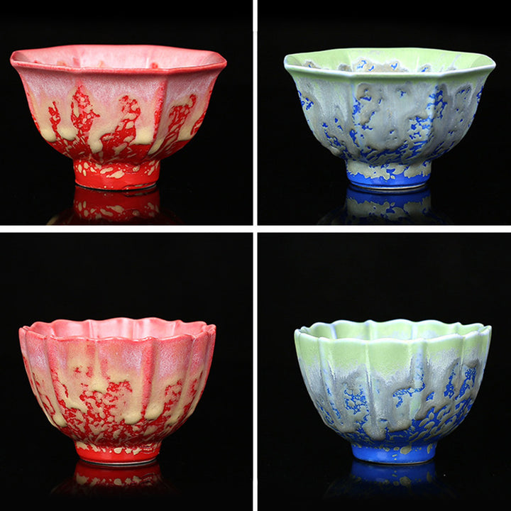 Buddha Stones Rétro Bleu Rouge Dégradé Motif Lotus Changement De Four Tasse À Thé En Céramique Kung Fu Tasse À Thé Bol
