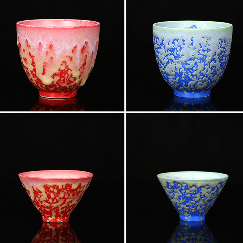 Buddha Stones Rétro Bleu Rouge Dégradé Motif Lotus Changement De Four Tasse À Thé En Céramique Kung Fu Tasse À Thé Bol